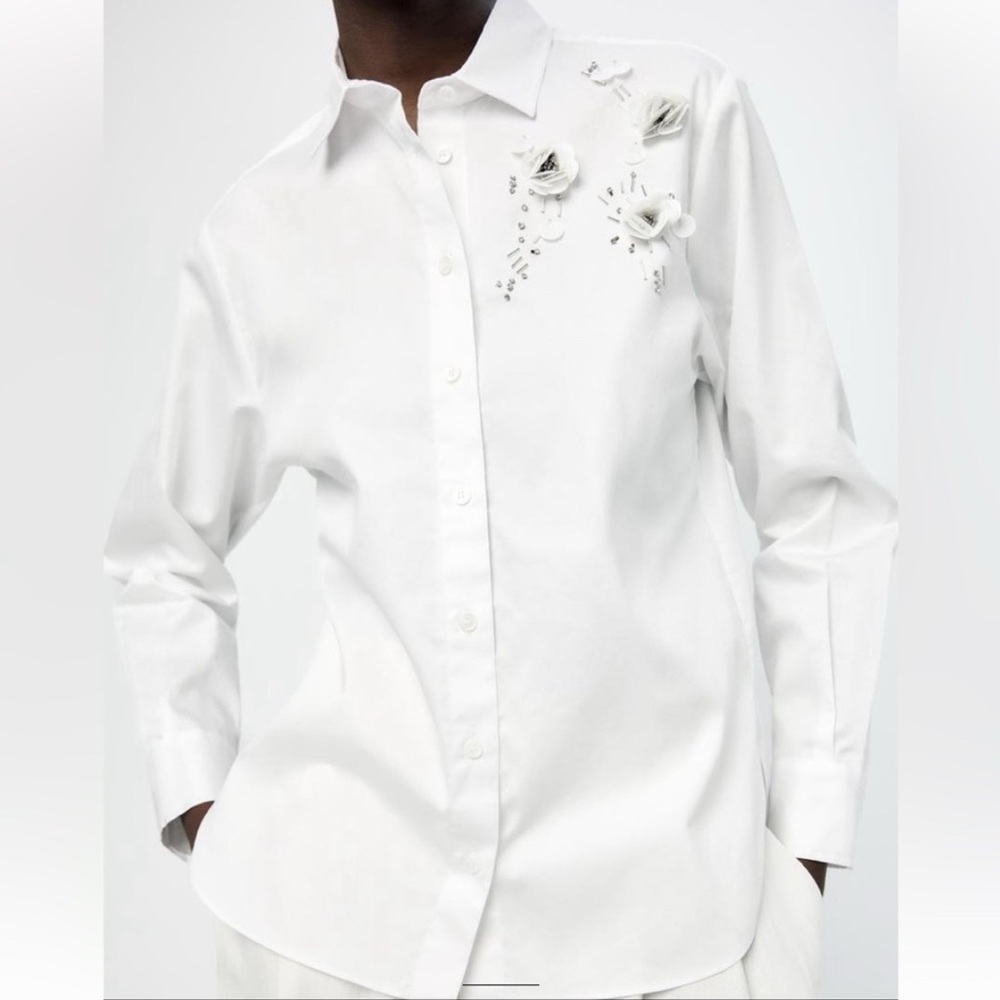 Zara JEWEL FLOWER SHIRT ZW COLLECTION Size S - Picture 4 of 15